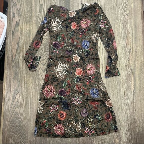 Momoni Dresses & Skirts - Momoni Midi Dress Long Sleeve Silk Blend Floral Print Tan Multicolor Size 40